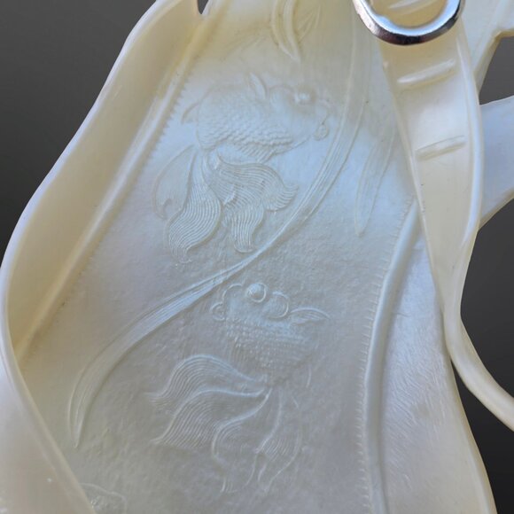 Vintage 80s 90s Jelly Sandals Size 8.5 Low Wedge Heels Koi Fish Pattern Pearl - Picture 5 of 8